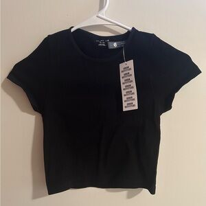 URBAN OUTFITTERS Black Fitted Crop Cap Sleeve Tee